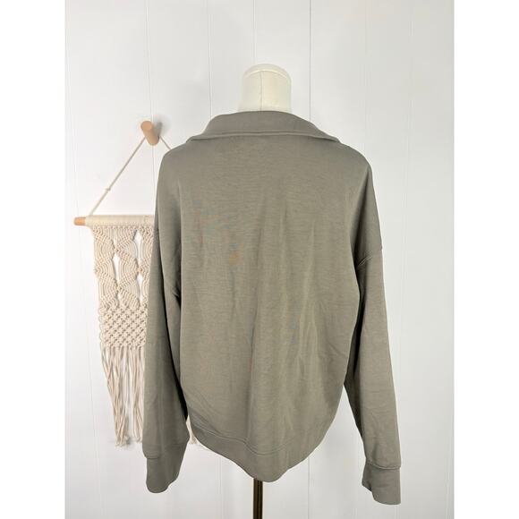 Magaschoni Collared Sweatshirt Size Large Olive Green Pullover Scuba Long Sleeve - Picture 5 of 7